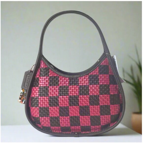 Coach Ergo Bag Woven Checkerboard CK566 Repurposed Leather Oxblood Strawberry - Picture 1 of 12